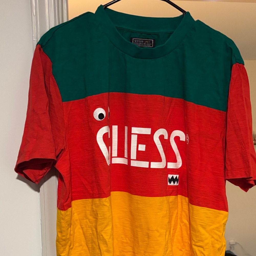 Guess Green Red Yellow Colorblock Logo Tee